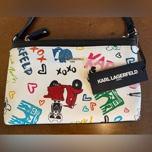 NWT - Karl Lagerfeld White Multicolor Printed Crossbody Bag
